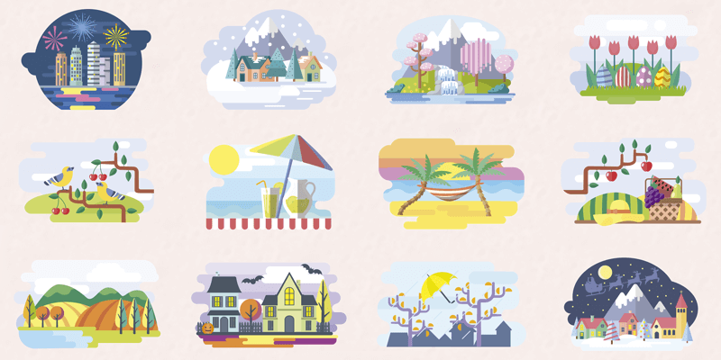 months-seasons-vector-illustrations-set