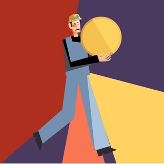 mining currency walk helmet man