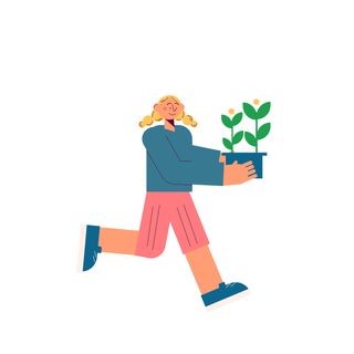 woman plant run care vegetable plot