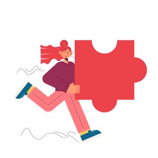 woman puzzle piece walk create play