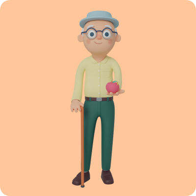 character grandfather grabbing apple 3d assets