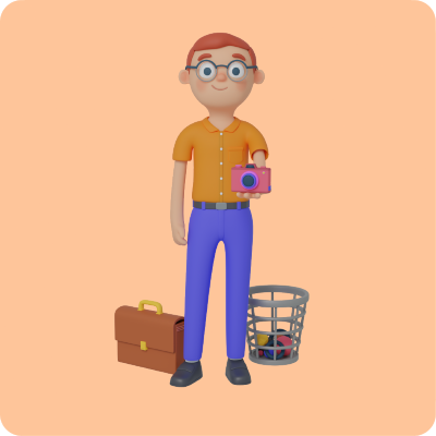 character person with several objects 3d assets
