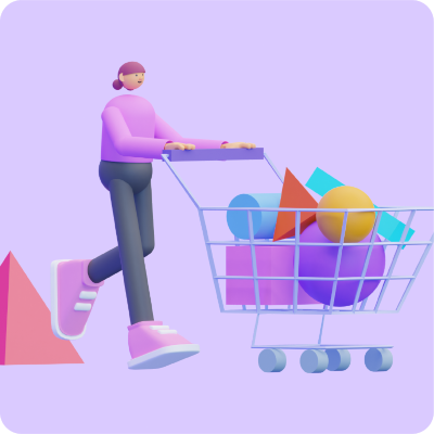 scene girl with a shopping cart 3d assets