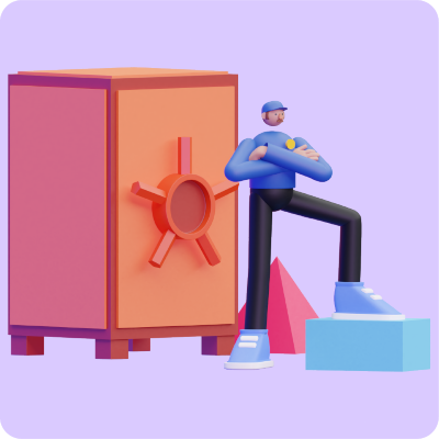 scene man next to a safe 3d assets