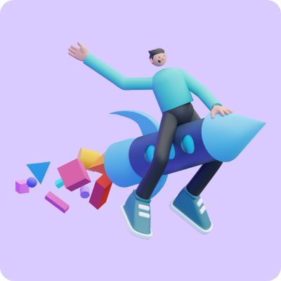 scene person riding a rocket 3d assets