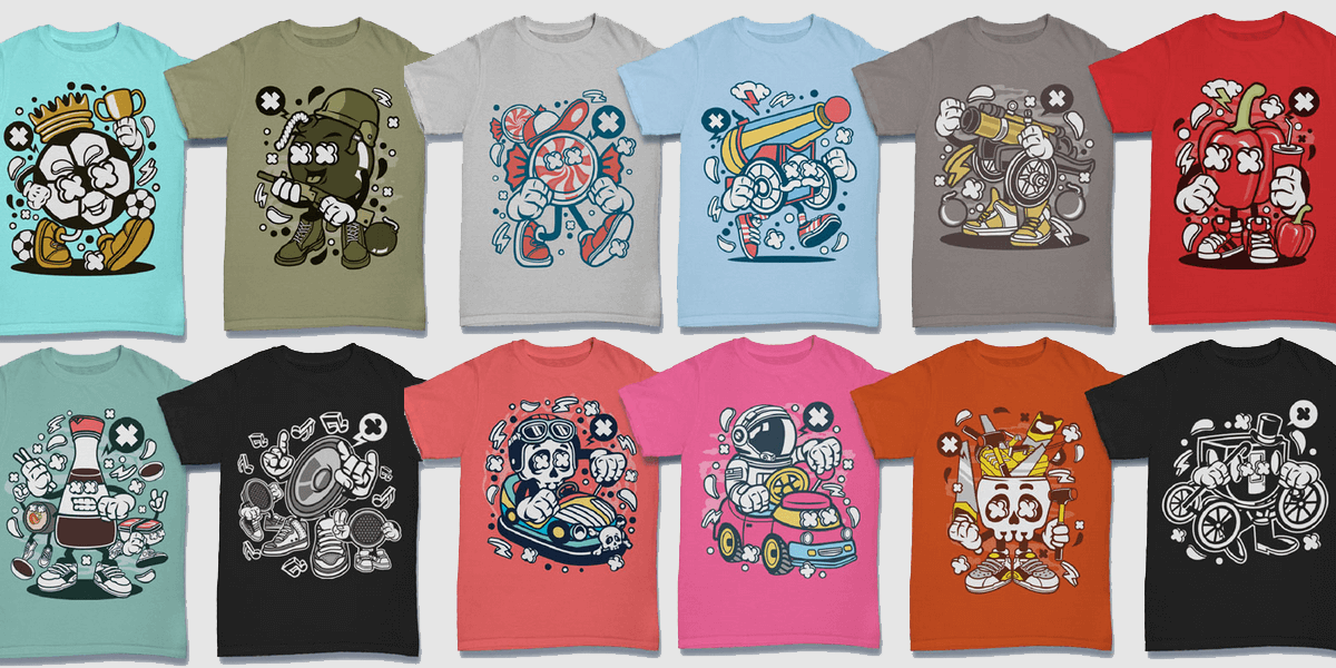 300 Vector Cartoon T-Shirt Designs For Commercial Use