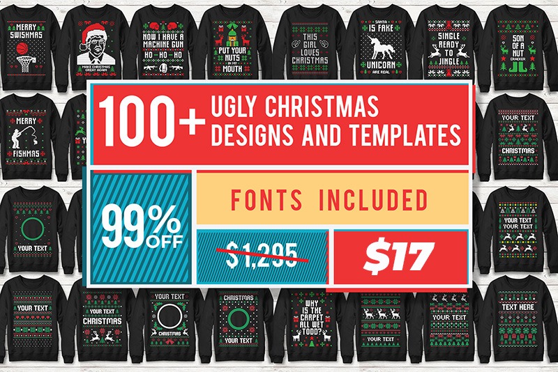 Download 100 Ugly Christmas Sweater Vector Designs Pack Knitted Font Vector Ornaments Included Bypeople SVG Cut Files