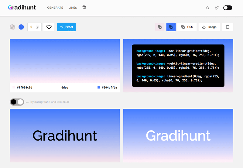 Gradihunt is the perfect tool for creating automatic gradients. With its easy-to-use interface and endless possibilities, you can create stunning designs in no time. Check it out and see for yourself.