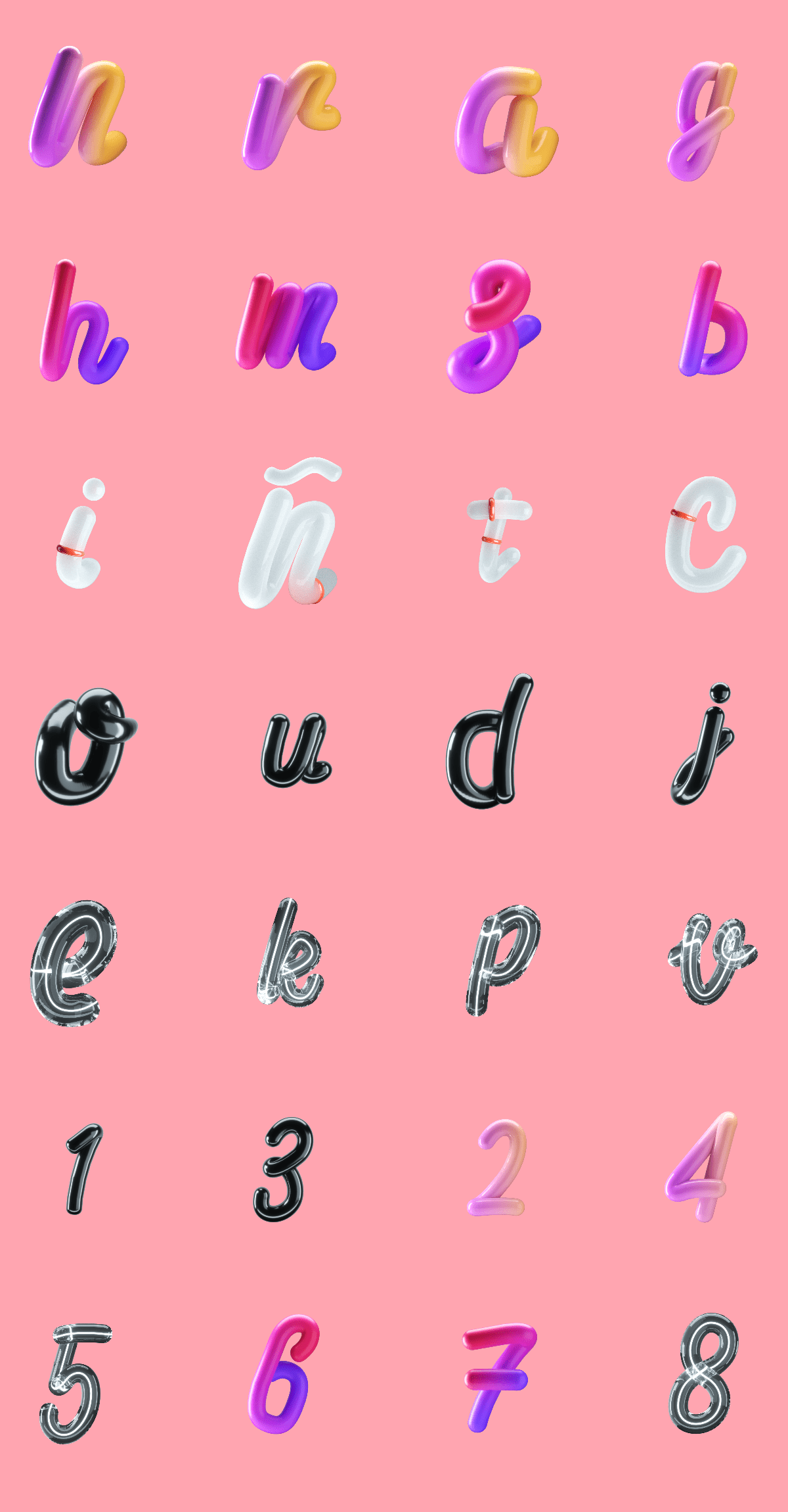 3d lettering alphabet in many different styles