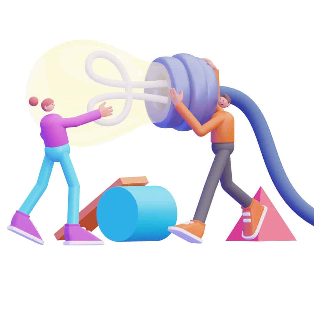 3d characters carrying a very large lightbulb