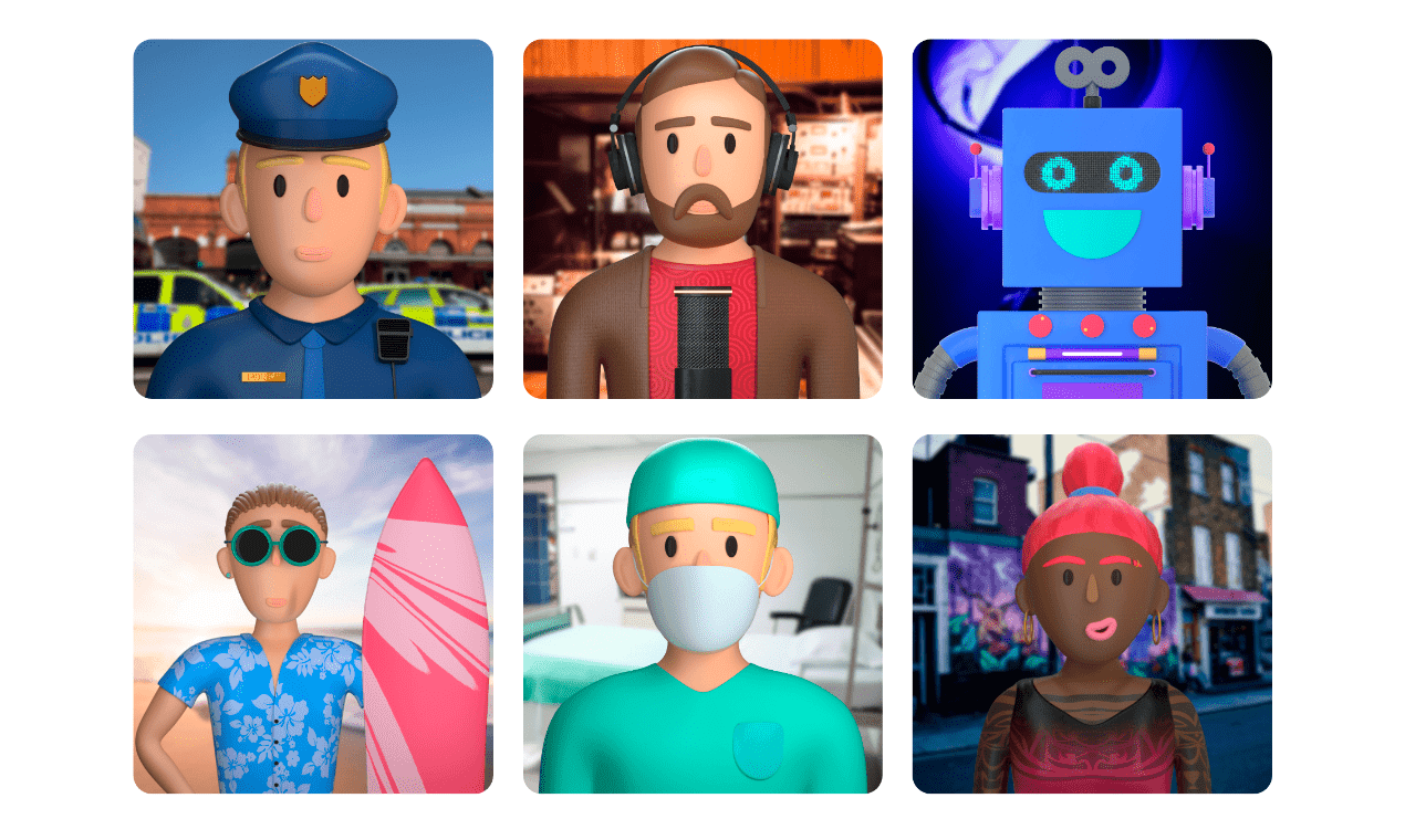 grid showing many 3d characters