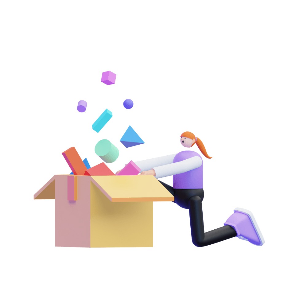 3d girl opening a box