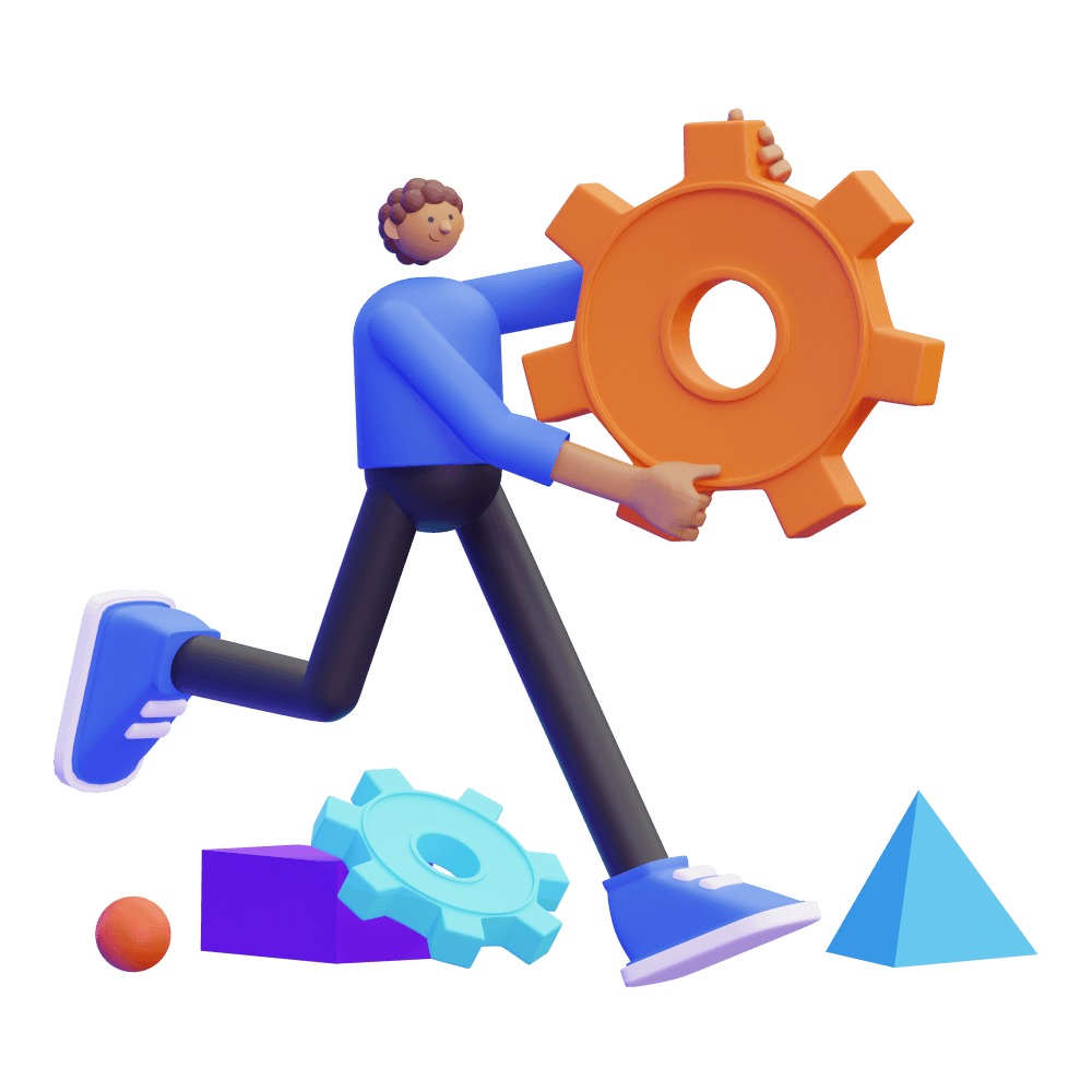 3d man carrying a gear cog