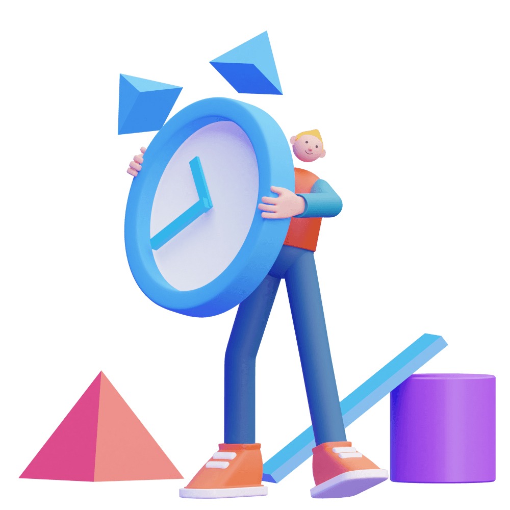 3d man holding a large 3d clock