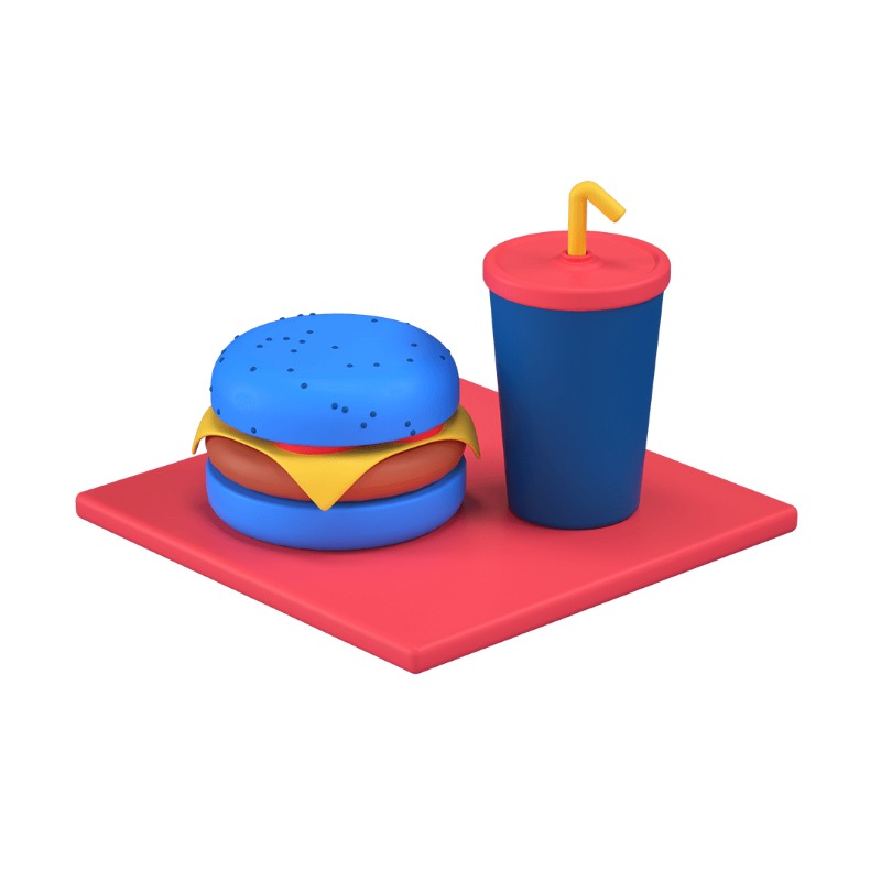 3d icon showing a hamburguer and a drink