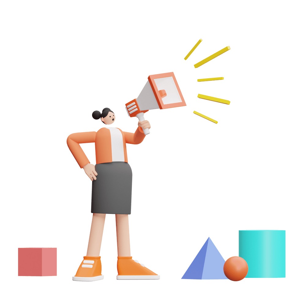 3d woman using a megaphone to give an announcement