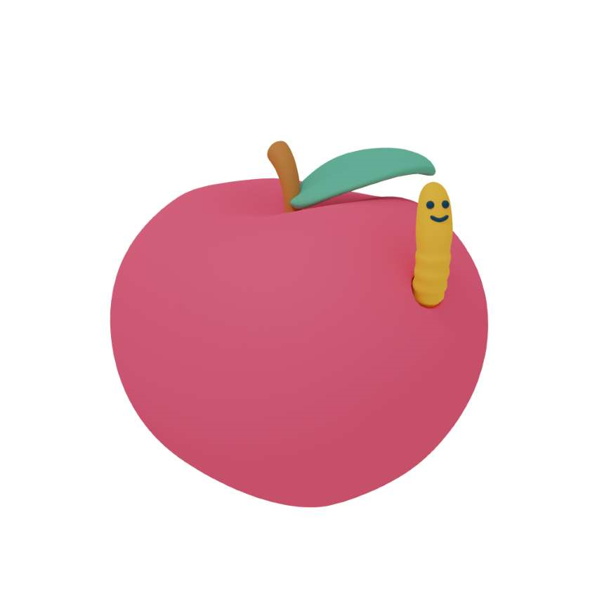 3d icon design of an apple viewed from a perspective viewpoint