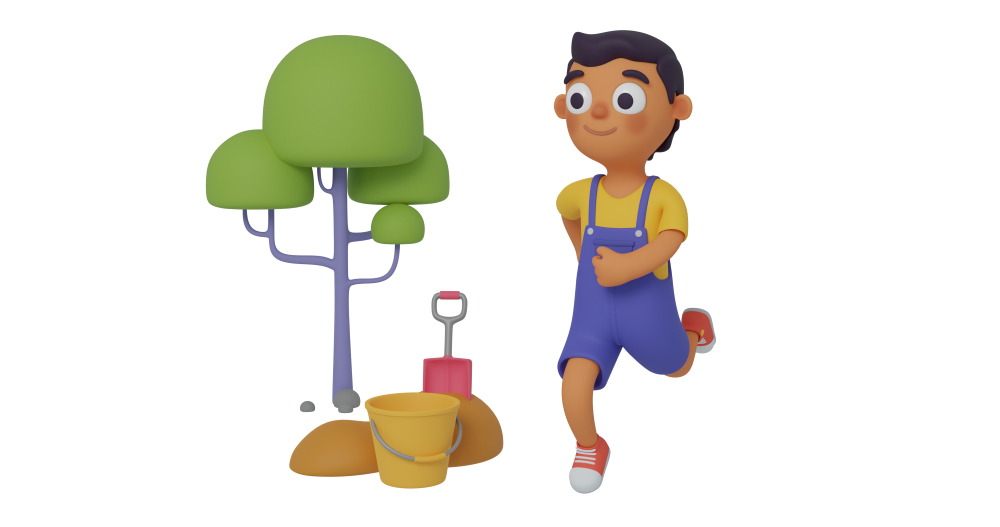 3d character design of a boy running