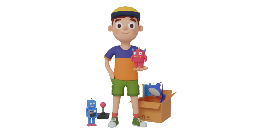 3d character design of a boy standing up