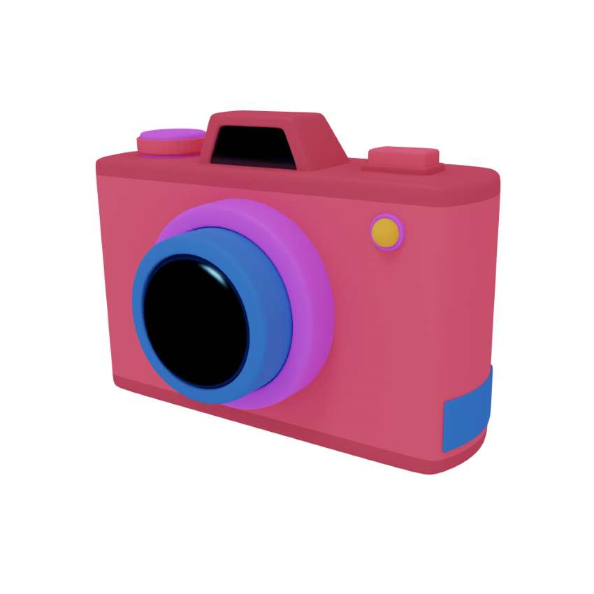 3d icon design of a photographic camera from a perspective viewpoint