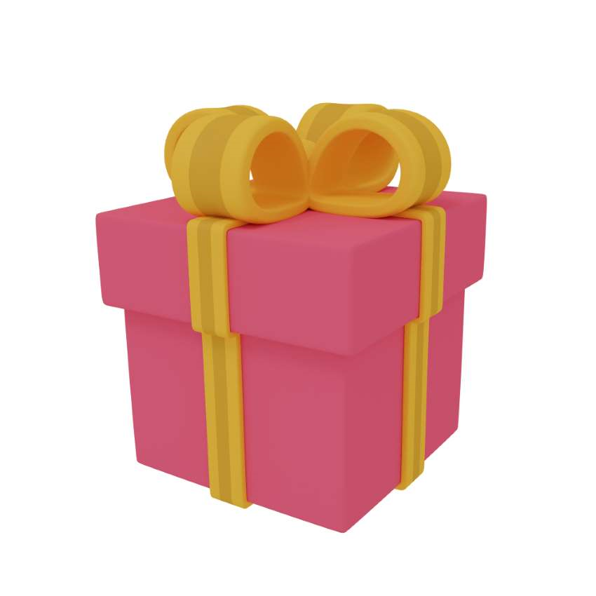 3d icon of a gift wrapped box, viewed from an angle