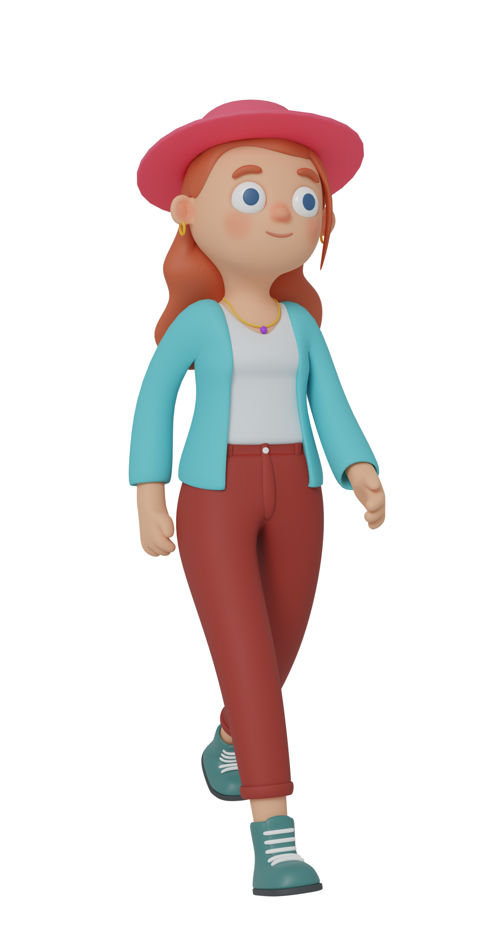 larger preview of a 3d character design of a girl walking