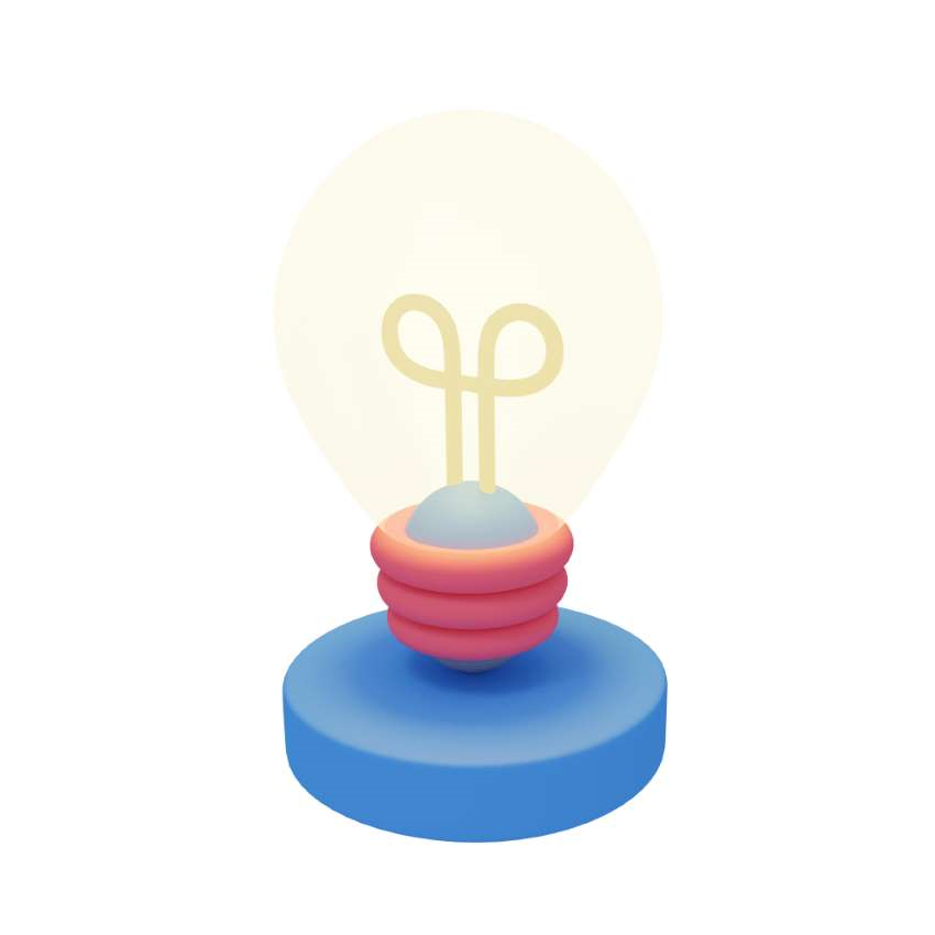 3d icon of a lightbulb turned on and viewed from an angle