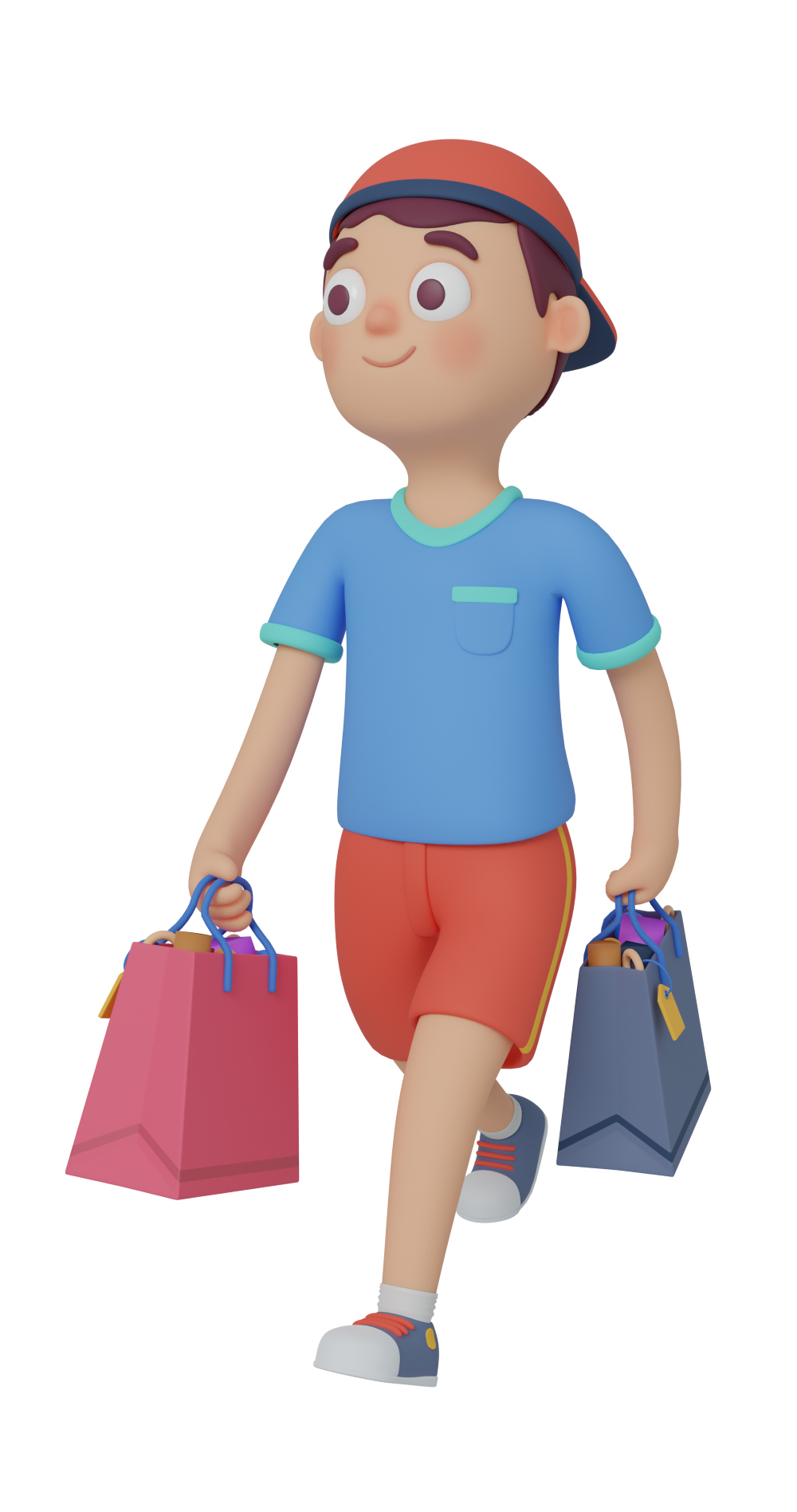 3d character design of a young man walking down a street