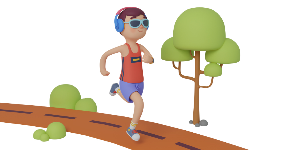 3d character design of a man jogging