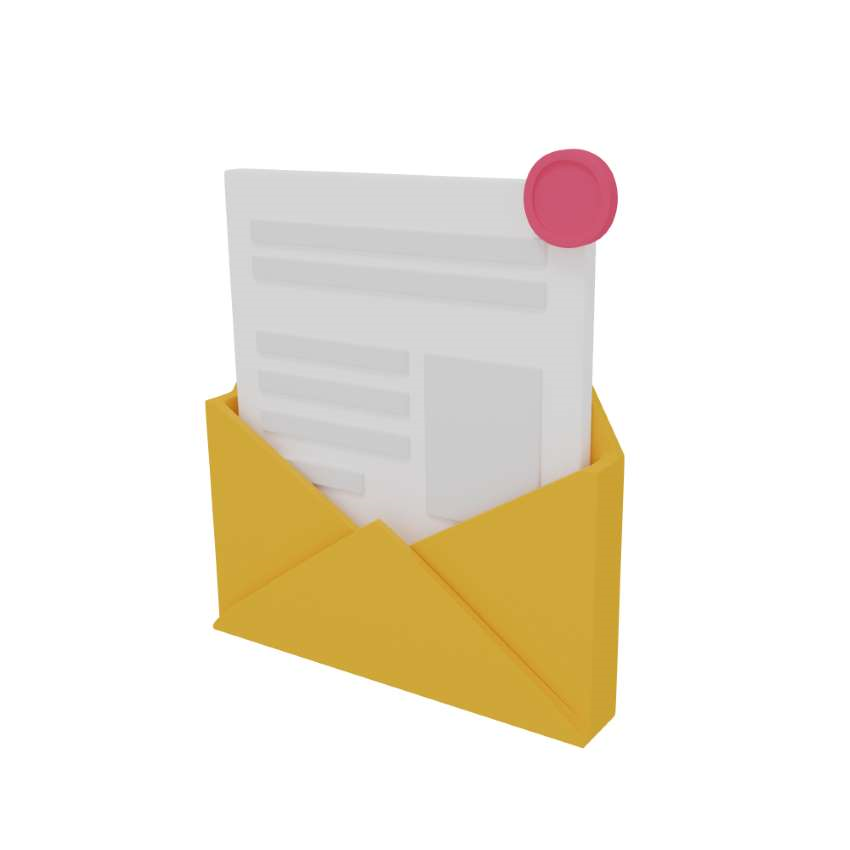 3d icon version of the envelope message icon with a notification red dot