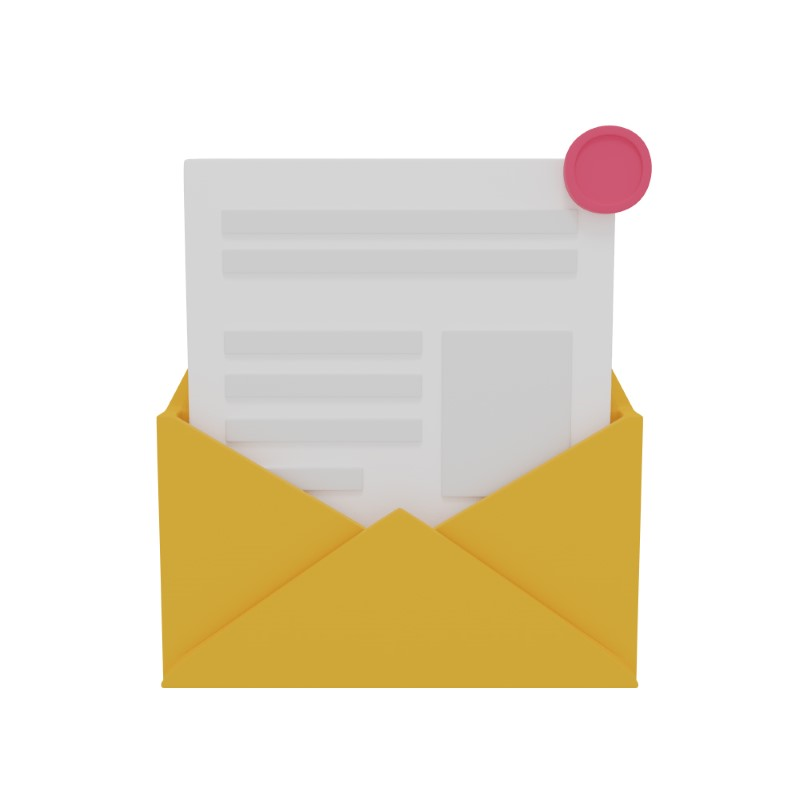 3d icon design of an envelope with a red dot for notifications