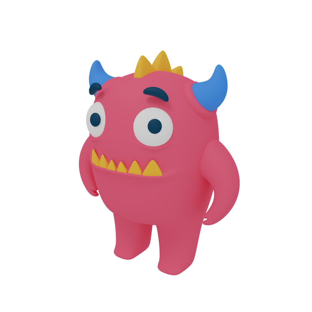 3d character design of a pink monster