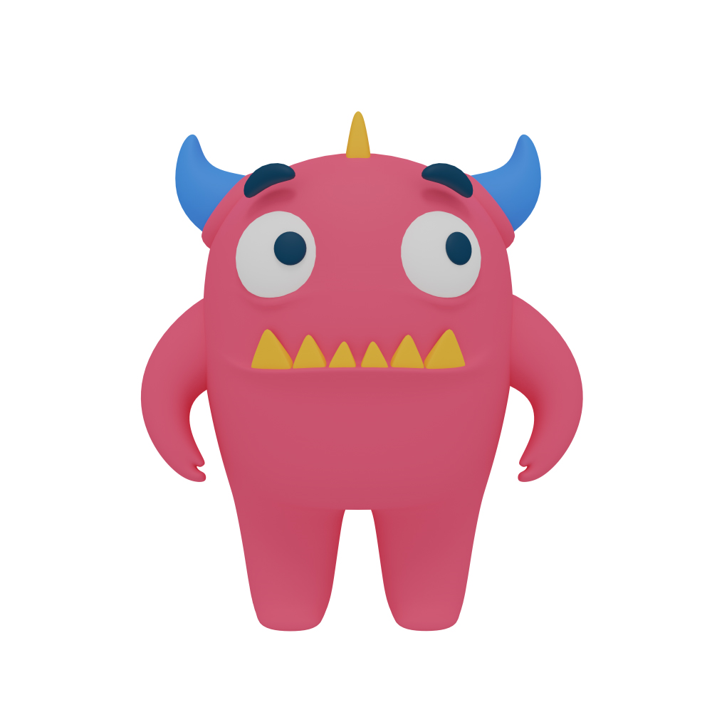 3d character design of a pink monster viewed from the side