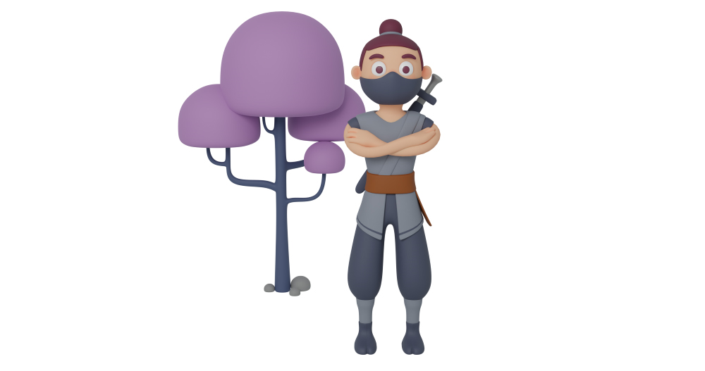 3d character design of a man dressed up as a ninja