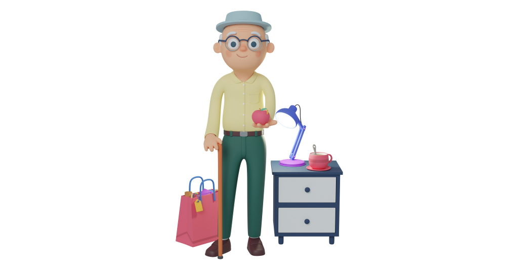 3d character design of an elderly man