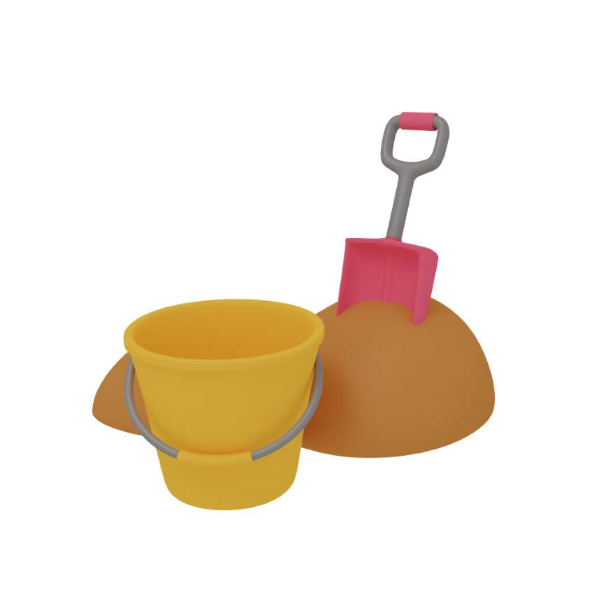 3d sandbox with a bucket & a shovel