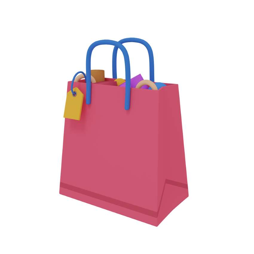 3d icon of a shopping hand back with objects inside