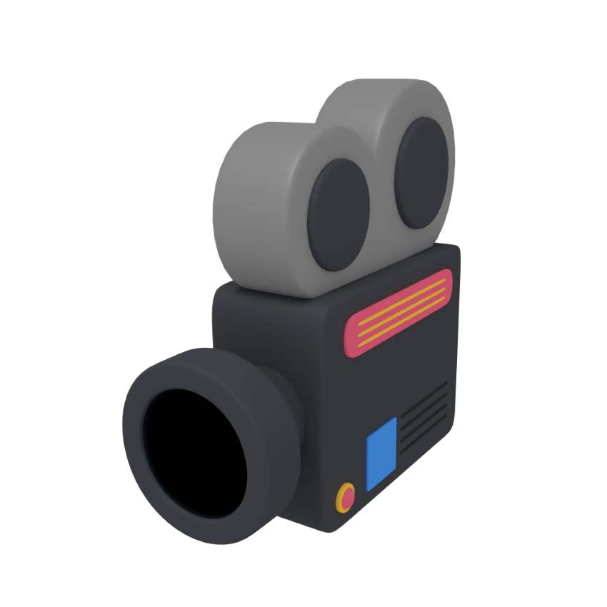 3d icon version of a video camera seen from an angle viewpoint