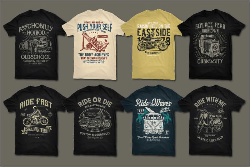 a large preview of the vector t-shirt designs included in the package