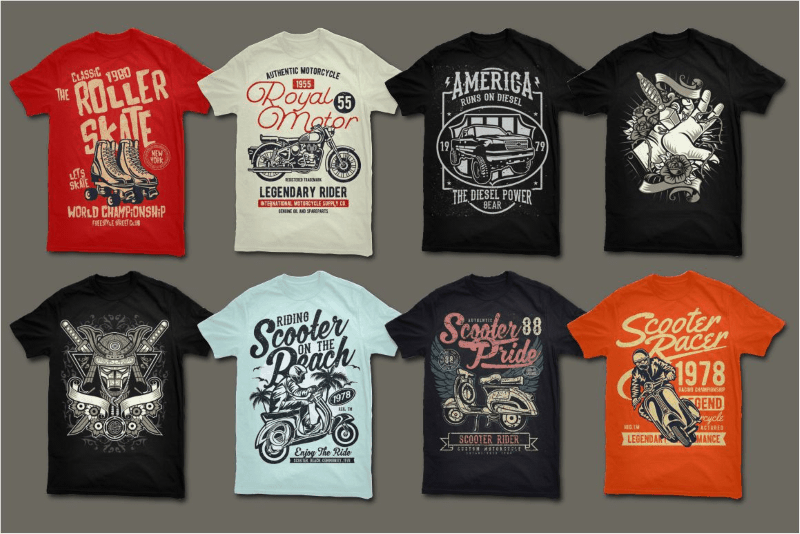 a large preview of the vector t-shirt designs included in the package