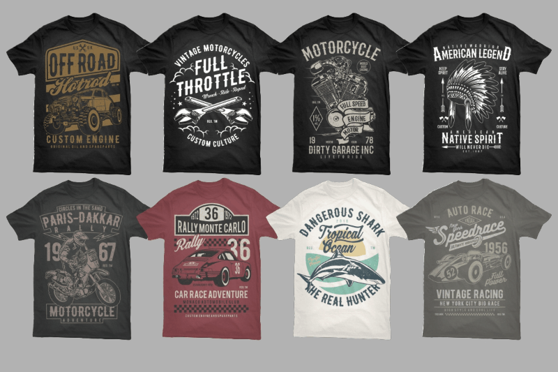 a large preview of the vector t-shirt designs included in the package