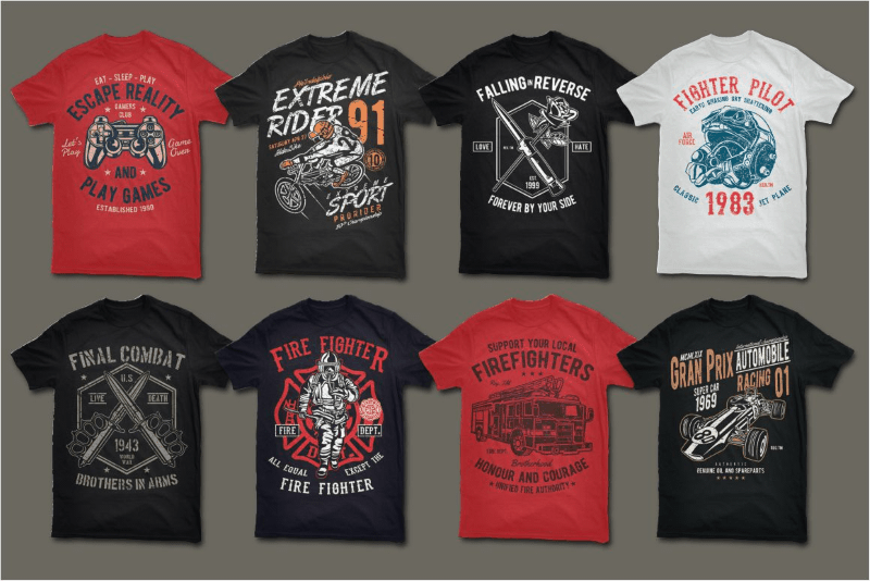a large preview of the vector t-shirt designs included in the package