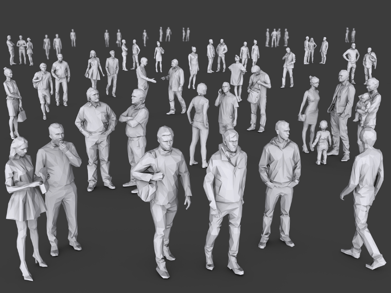 medium sized scene showing several different 3D people models interacting with each other