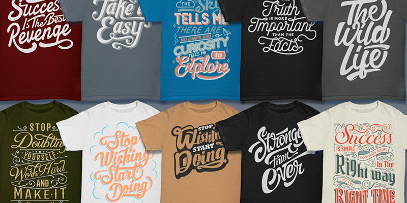 t-shirt designs showing different typographies