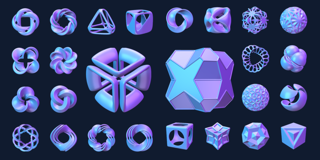3D Shapes PNG & WebP Bundle 100 Abstract Shapes