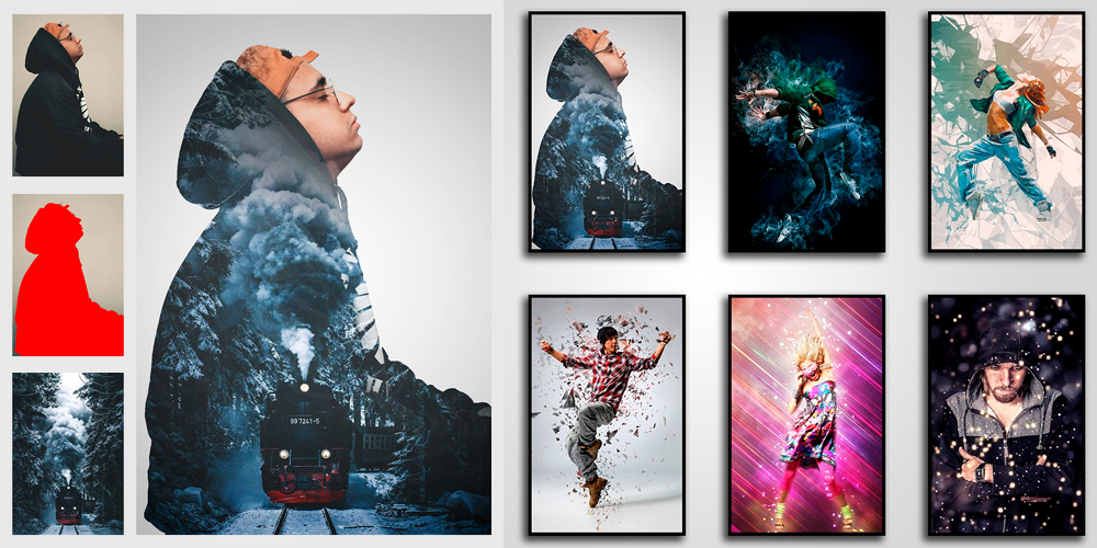 830 Photoshop Actions Pack – Smoke, Dispersion, Double Exposure & More
