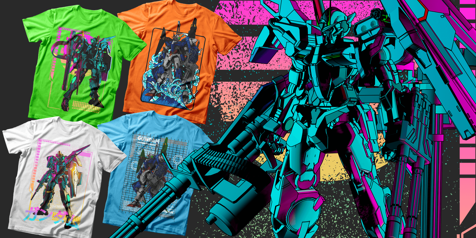 50 Anime T-Shirt Prints Pack, Mecha Anime Inspired, Print-Ready | Bypeople