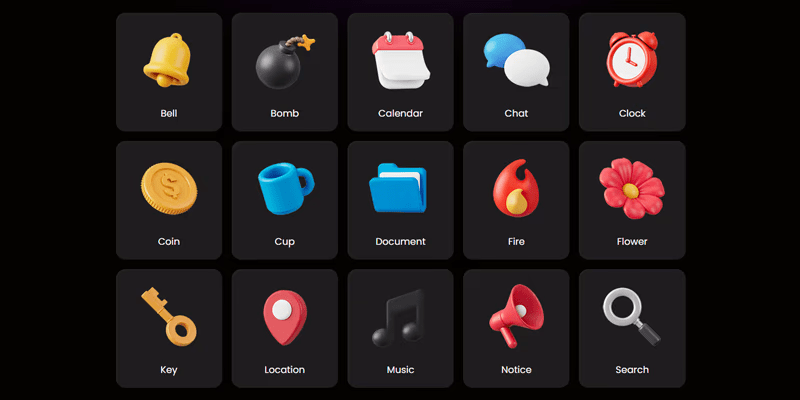 a variety of 3d illustrated icons and everyday objetcs
