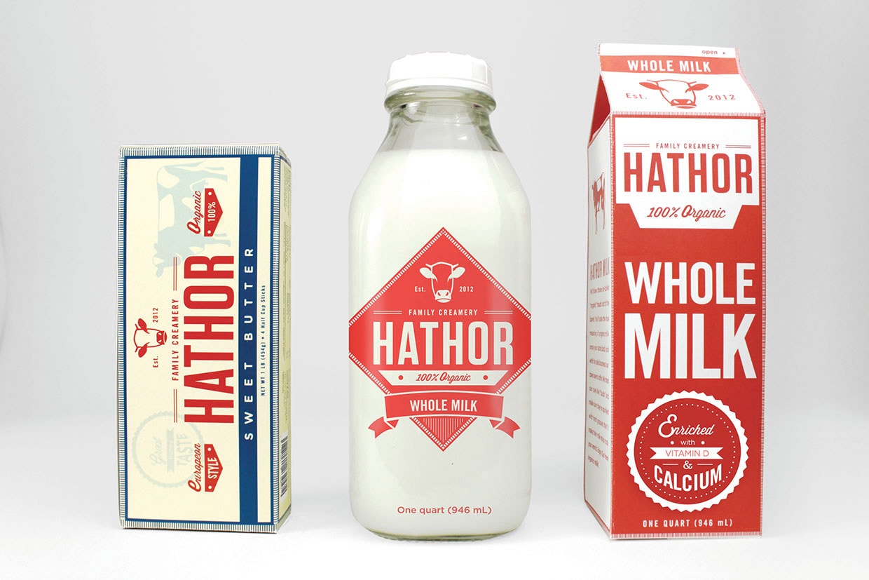 Dairy products labels and brand design based on vintage graphic design