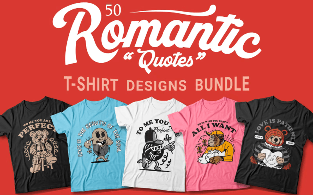 Valentine's T-Shirt Designs Pack with quotes examples